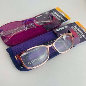 RG0323 Lot of 2 Simply Specs Reading Glasses Black, Purple With Free Case +2.00